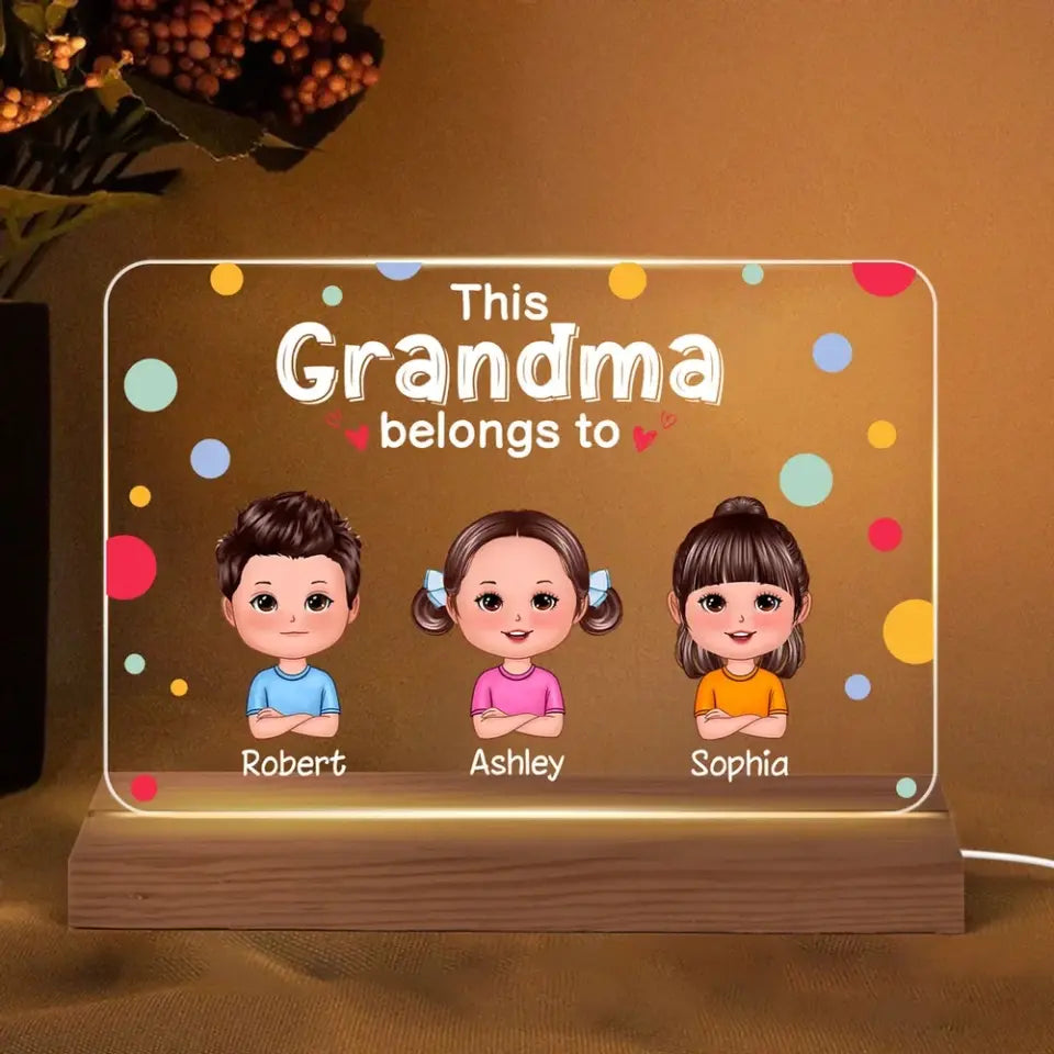 This Mom Grandma Grandpa Dad Belongs To Cute Doll Kids Personalized Horizontal Rectangle LED Night Light