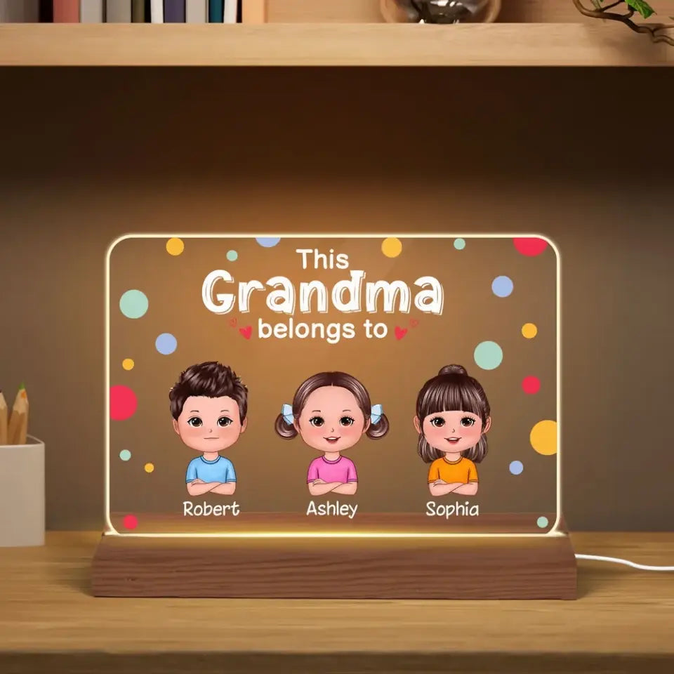 This Mom Grandma Grandpa Dad Belongs To Cute Doll Kids Personalized Horizontal Rectangle LED Night Light