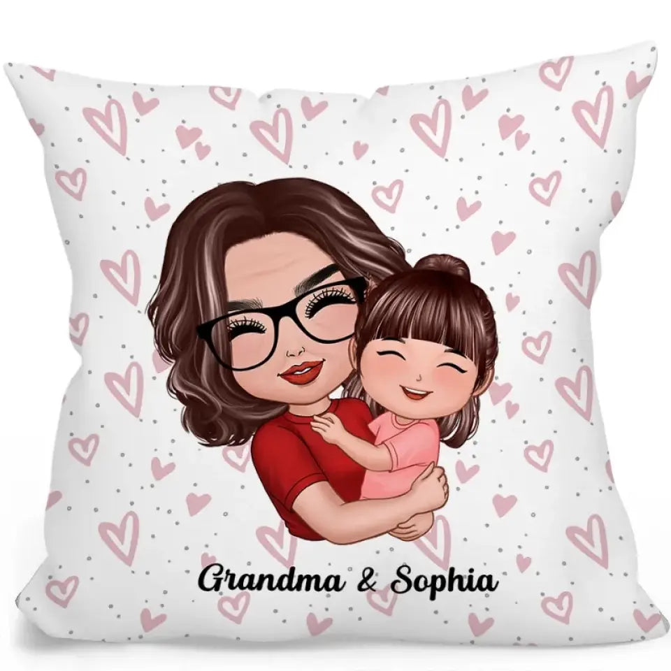 Grandma Hugging Kid Gift For Granddaughter Grandson Personalized Pillow