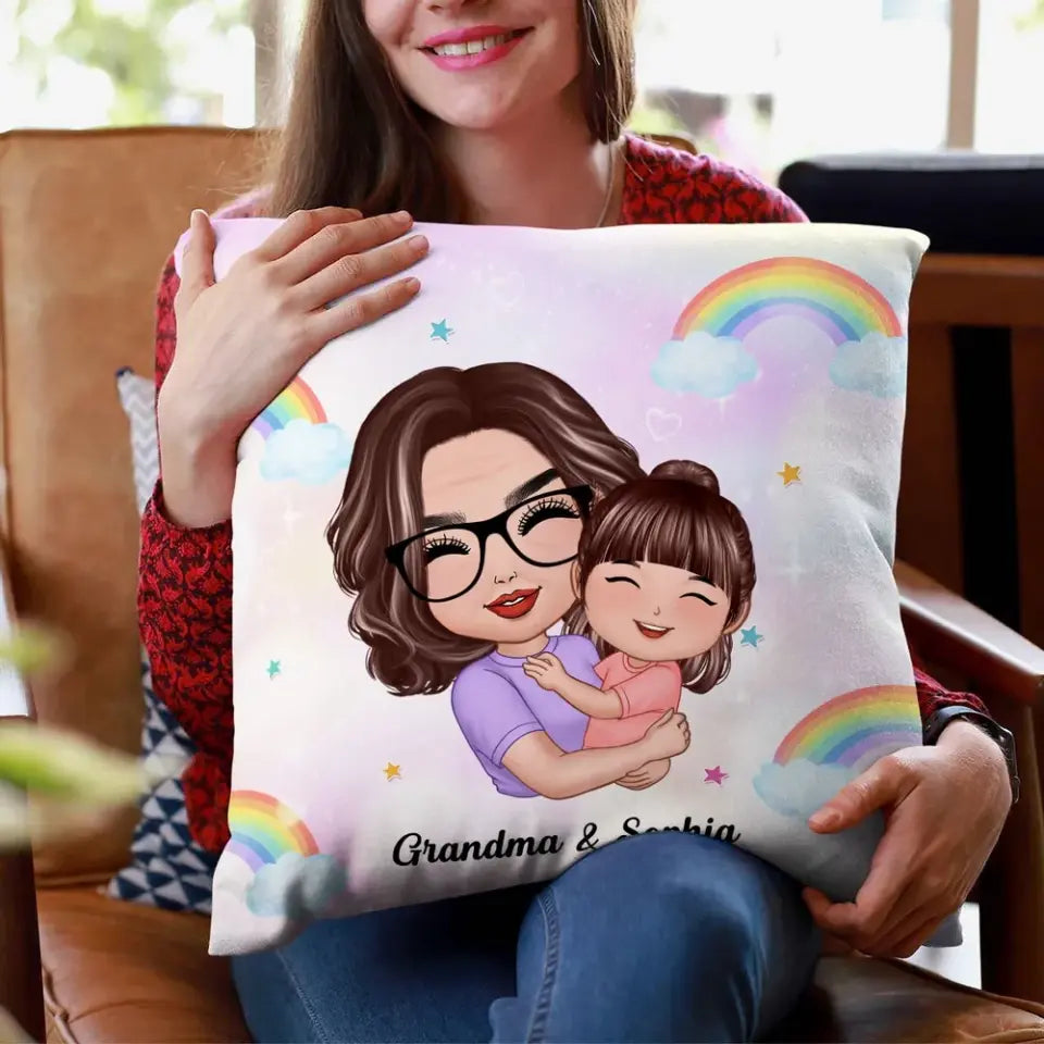 Grandma Hugging Kid Gift For Granddaughter Grandson Personalized Pillow