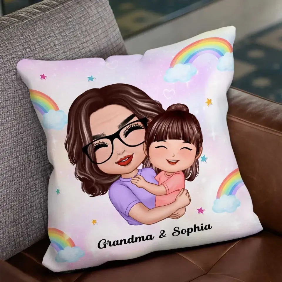 Grandma Hugging Kid Gift For Granddaughter Grandson Personalized Pillow