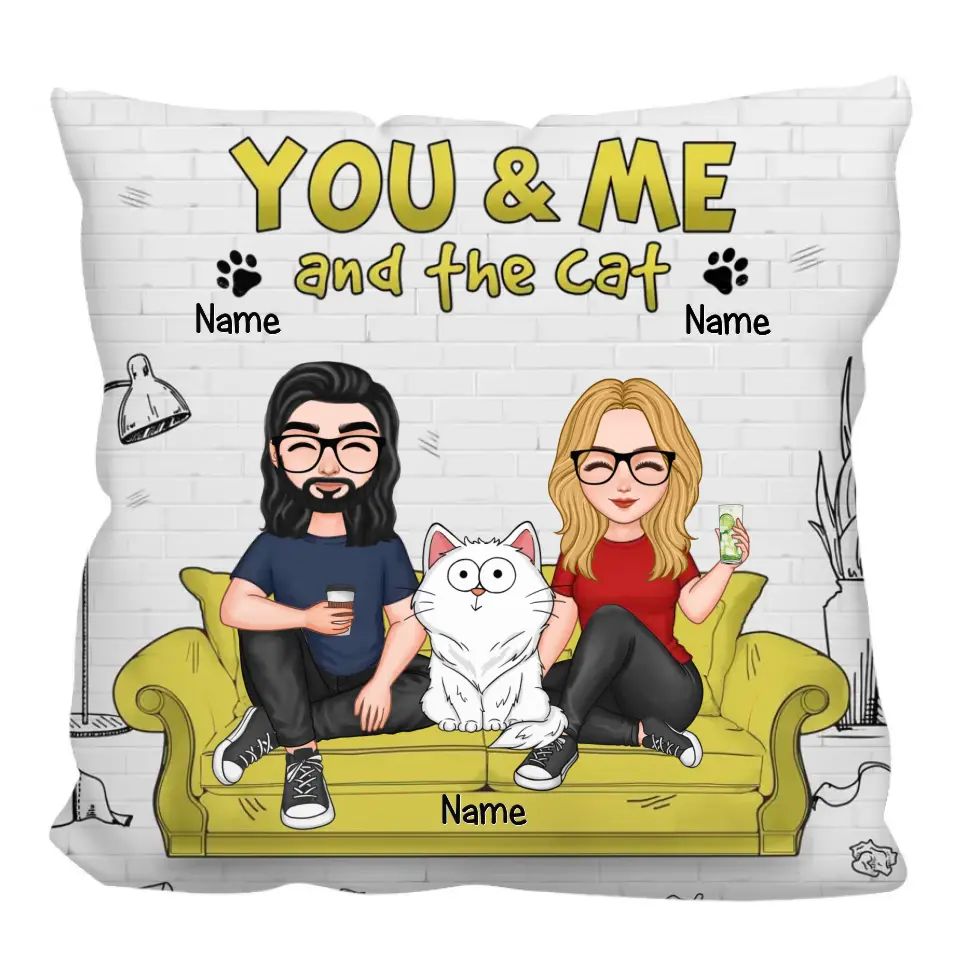 Couple And Funny Cats You Me And The Cats Personalized Pillow