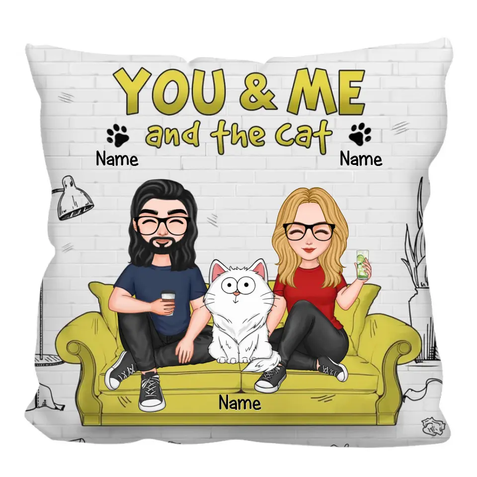 Couple And Funny Cats You Me And The Cats Personalized Pillow