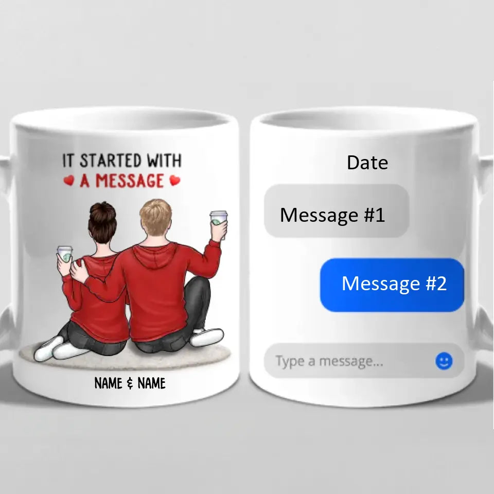 It Started With A Message - Couple Personalized Custom Mug - Gift For Husband Wife, Anniversary