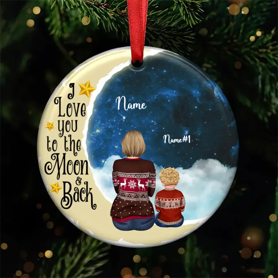 Grandma Grandkids - I love you to the moon and back - Personalized Circle Ornament