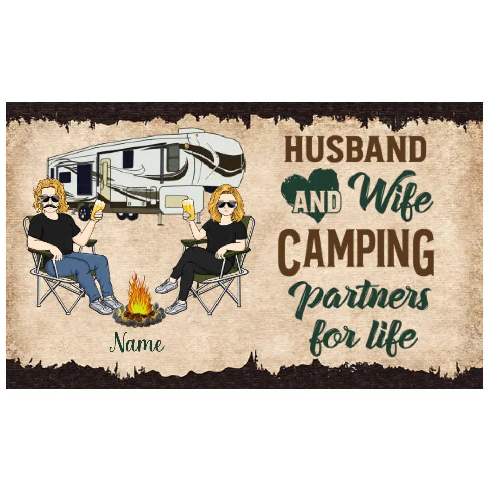 Camping Partners For Life Husband Wife Camping Couple - Personalized Custom Doormat