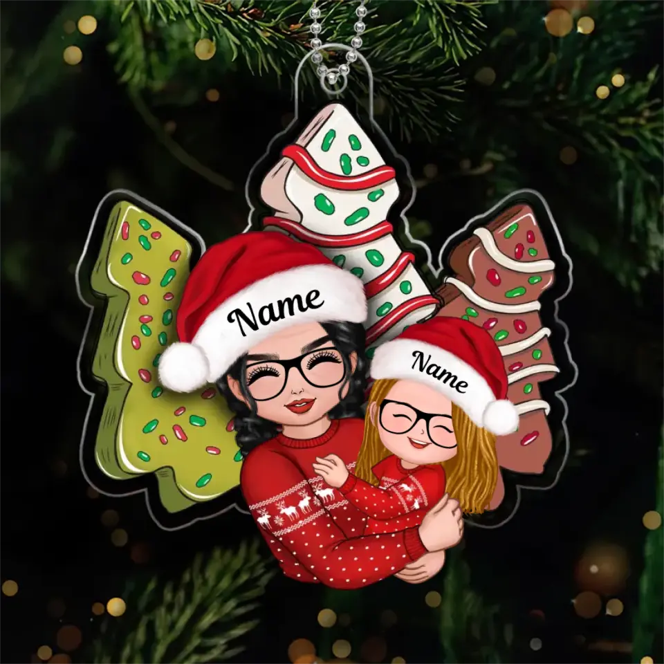 Grandma Holding Grandkid Christmas Tree Cake, Gift For Granddaughter Grandson, Personalized Acrylic Ornament