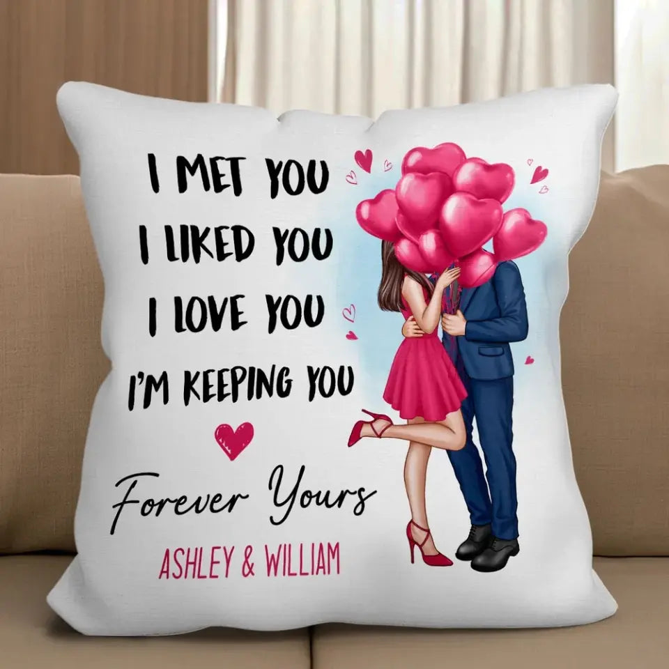 Elegant Couple I Met You I Love You Forever Yours Personalized Pillow