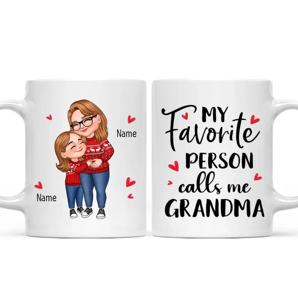 My Favorite People Call Me Grandma Cartoon Grandma Grandkids Hugging Personalized Mug