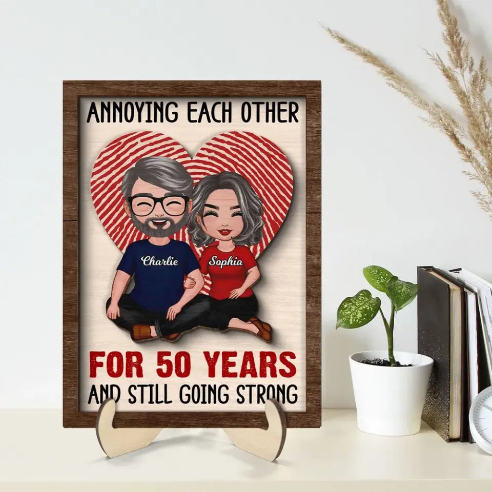 Annnoying Each Other Couple Personalized 2-Layer Wooden Plaque