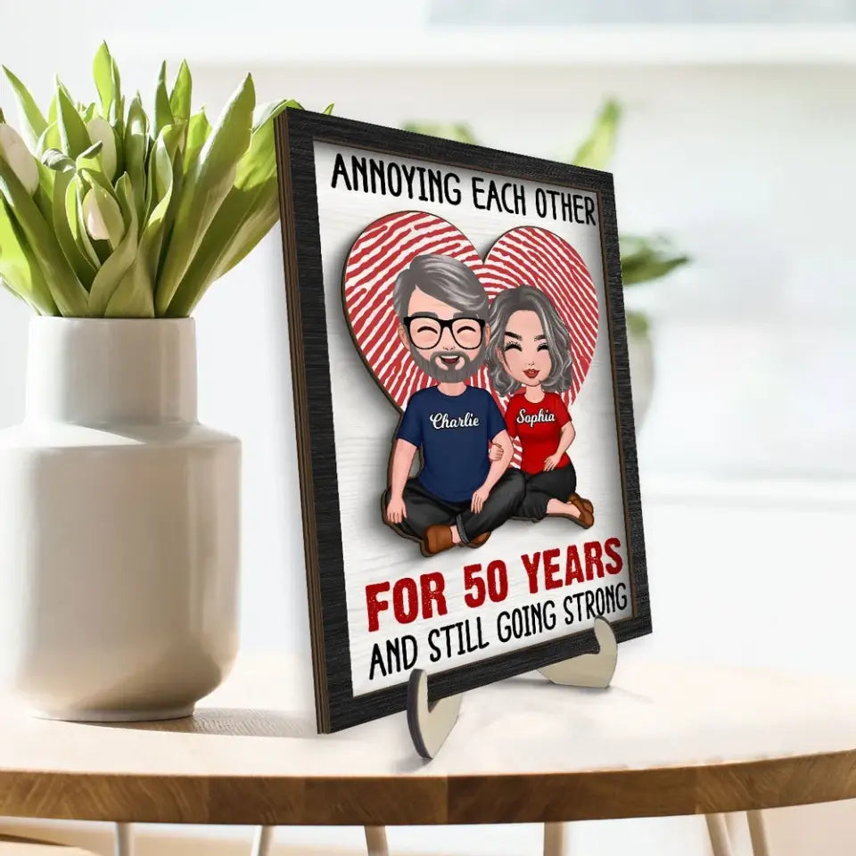 Annnoying Each Other Couple Personalized 2-Layer Wooden Plaque