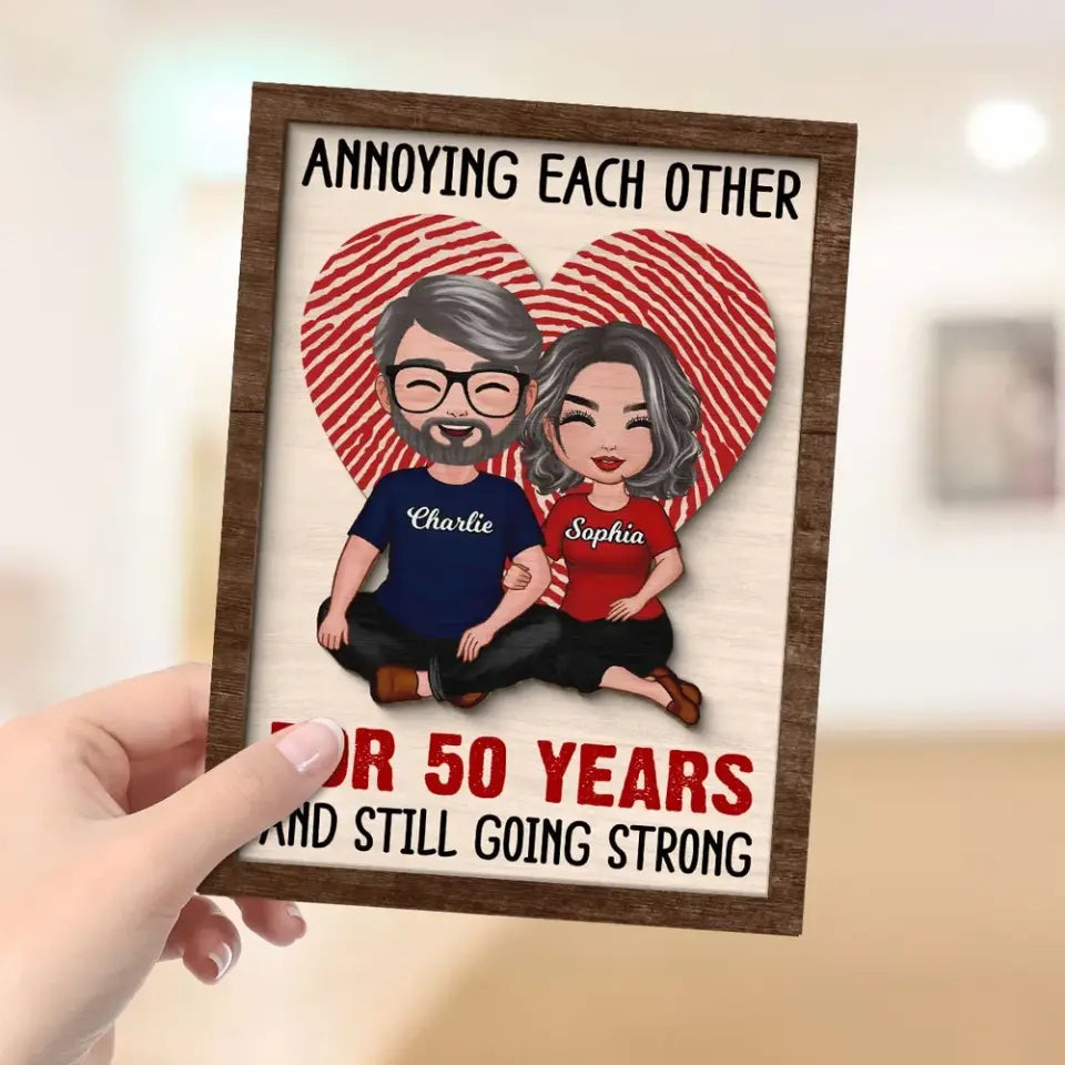 Annnoying Each Other Couple Personalized 2-Layer Wooden Plaque