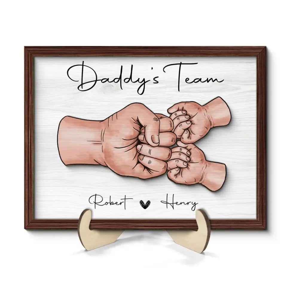 Daddy‘s Team Fist Bump Personalized 2-Layer Wooden Plaque