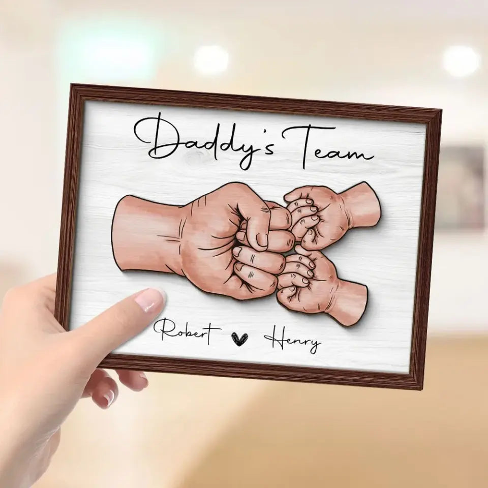 Daddy‘s Team Fist Bump Personalized 2-Layer Wooden Plaque