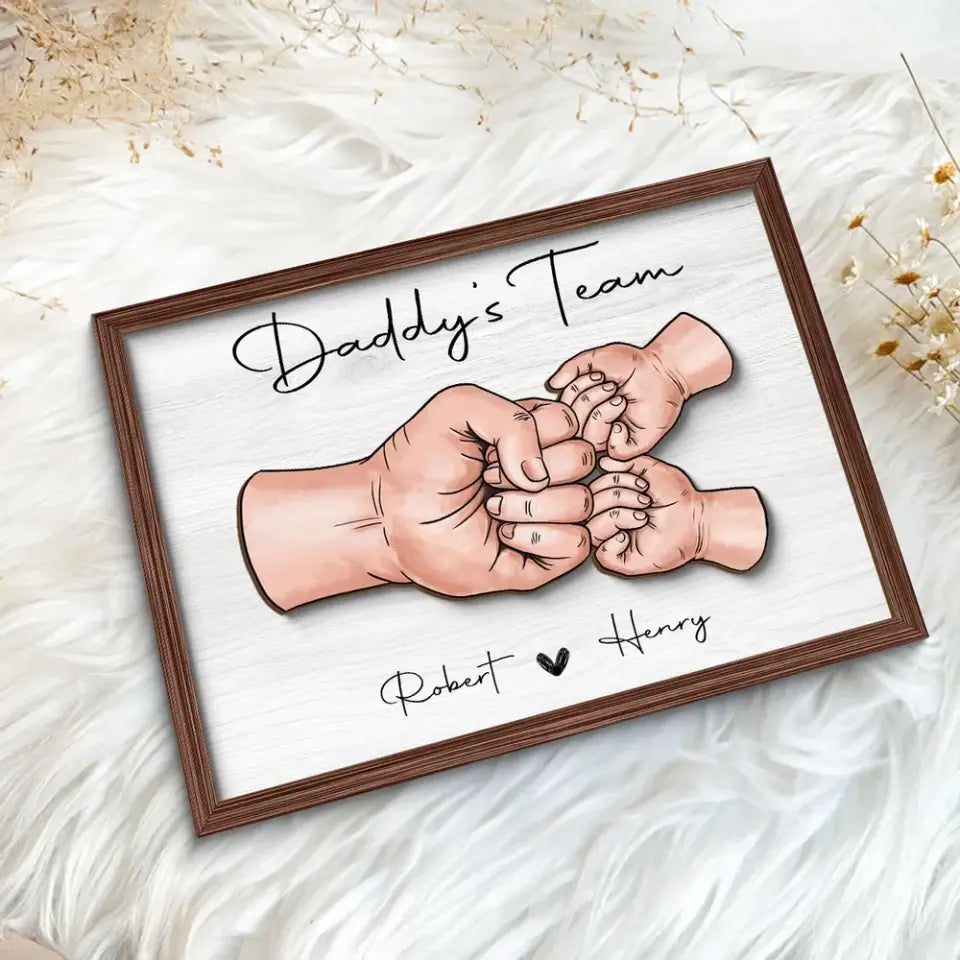 Daddy‘s Team Fist Bump Personalized 2-Layer Wooden Plaque