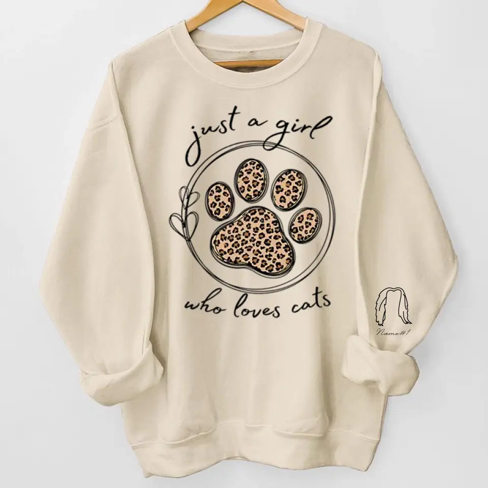 A Girl Who Loves Pets - Dog & Cat Personalized Custom Unisex Sweatshirt With Design On Sleeve - Gift For Pet Owners, Pet Lovers