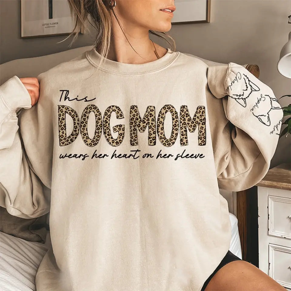 Fur Mama Wears Heart On Sleeve - Dog Personalized Custom Unisex Sweatshirt With Design On Sleeve - Gift For Pet Owners, Pet Lovers