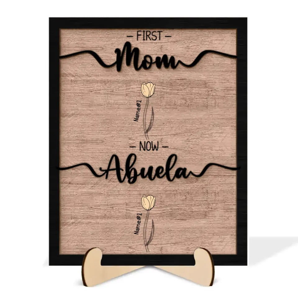 First Mom Now Grandma Tulip Flowers Gift For Grandma Personalized 2-Layer Wooden Plaque