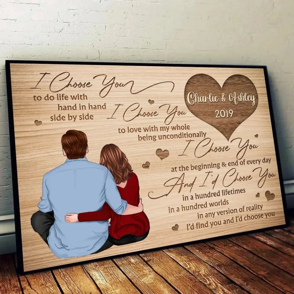 Back View Couple Sitting I Choose You Gift For Him For Her Personalized Horizontal Poster