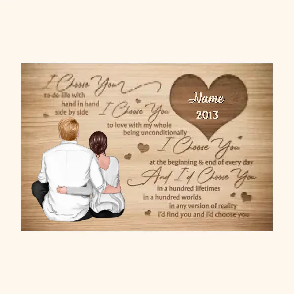 Back View Couple Sitting I Choose You Gift For Him For Her Personalized Horizontal Poster