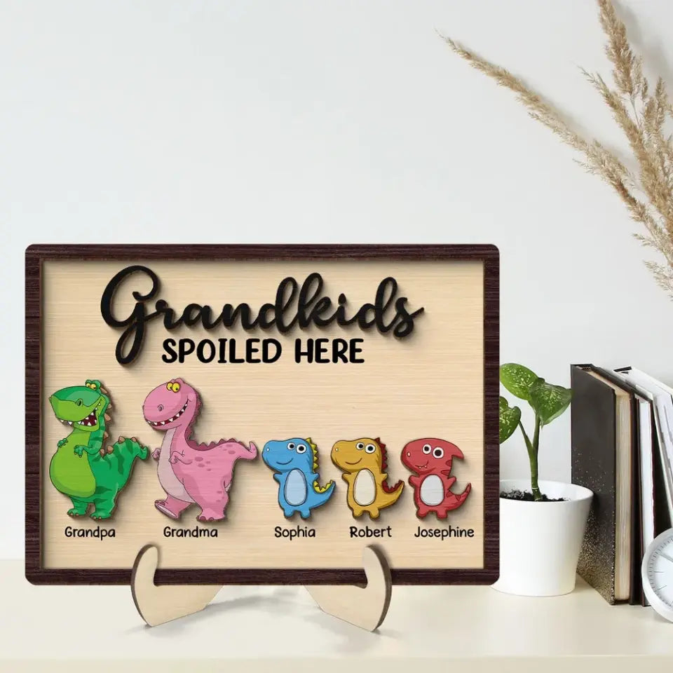 Grandkids Spoiled Here Grandparent Home Decor Personalized 2-Layer Wooden Plaque Plaque