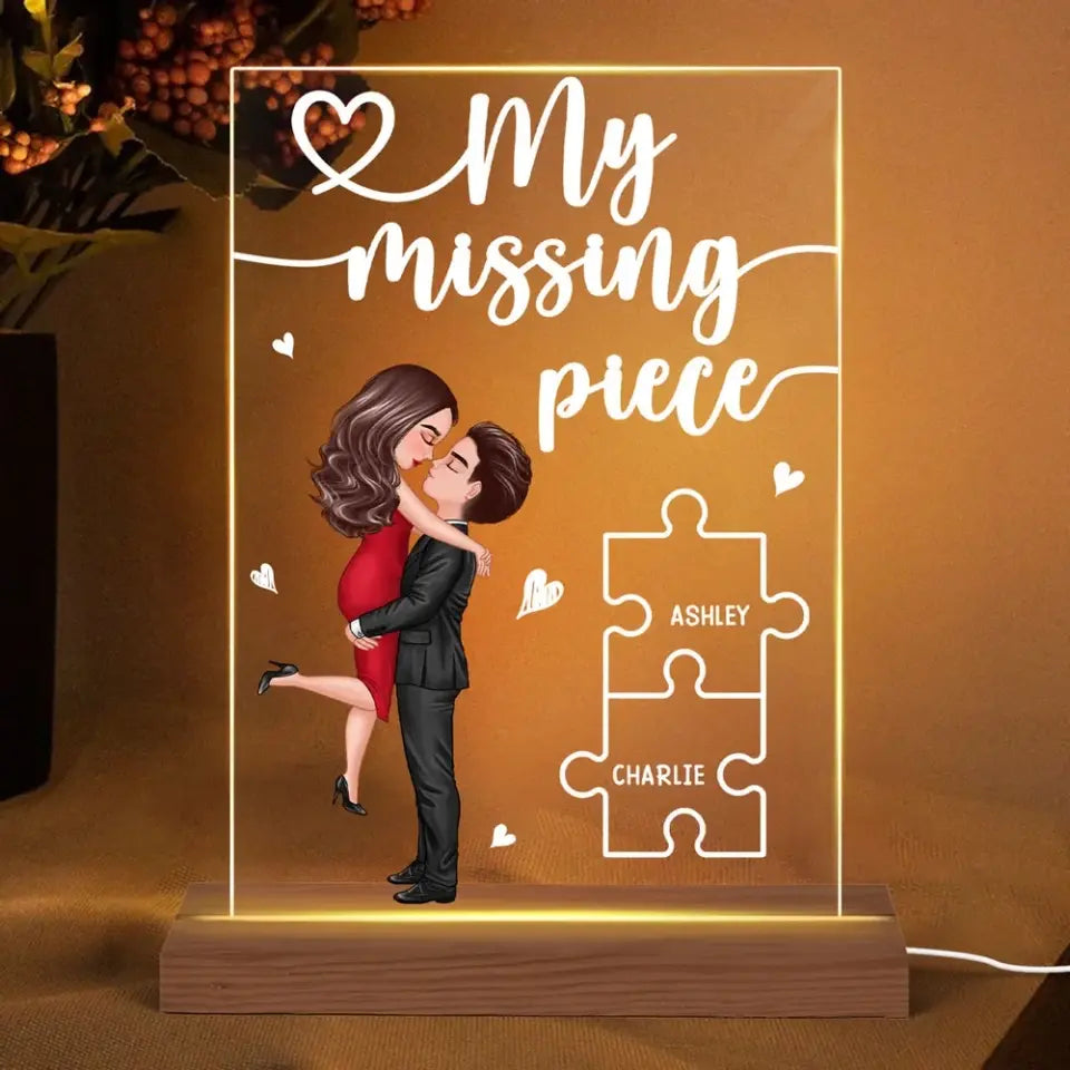 My Missing Piece Valentine‘s Day Gift For Her Gift For Him Personalized Rectangle Acrylic Plaque With LED Night Light