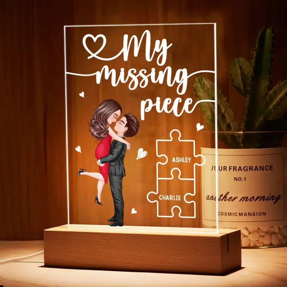 My Missing Piece Valentine‘s Day Gift For Her Gift For Him Personalized Rectangle Acrylic Plaque With LED Night Light