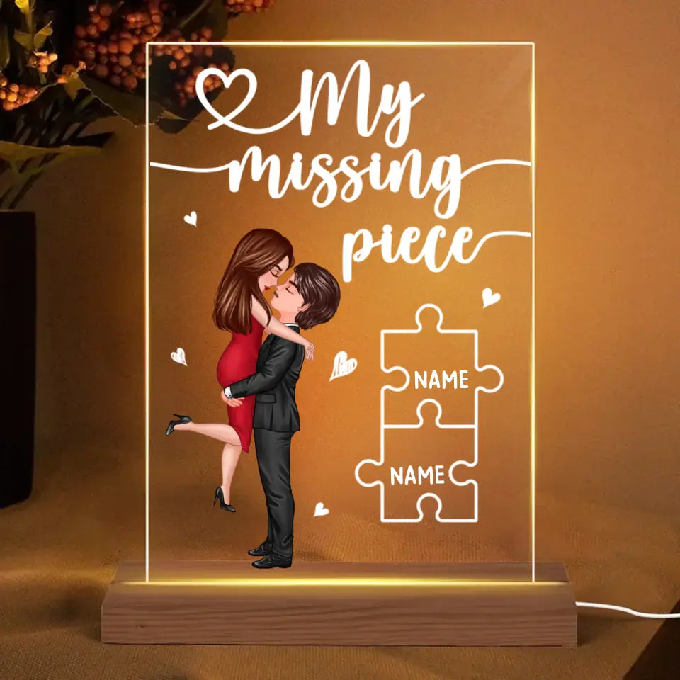 My Missing Piece Valentine‘s Day Gift For Her Gift For Him Personalized Rectangle Acrylic Plaque With LED Night Light