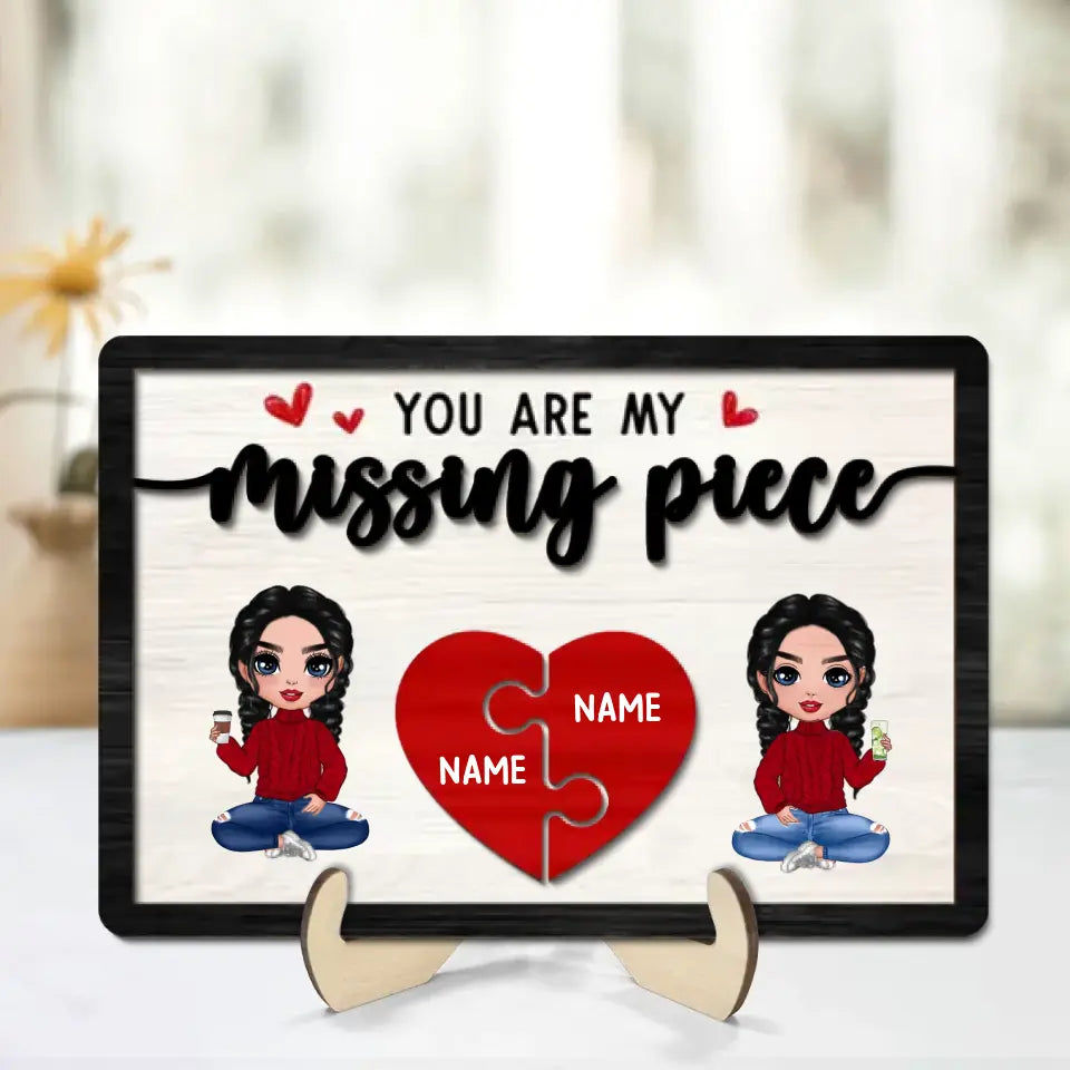 You‘re My Missing Piece Doll Couple Sitting Valentine’s Day Gift For Him For Her Personalized 2-Layer Wooden Plaque