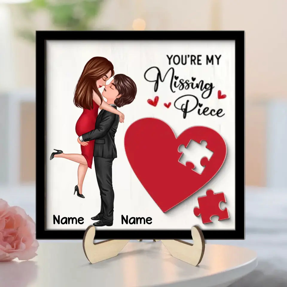 Couple Missing Piece Red Heart Valentine‘s Day Gift Personalized 2-layer Wooden Plaque