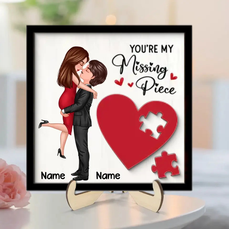 Couple Missing Piece Red Heart Valentine‘s Day Gift Personalized 2-layer Wooden Plaque