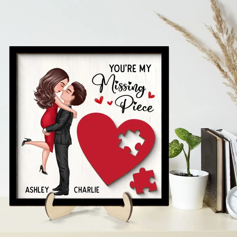 Couple Missing Piece Red Heart Valentine‘s Day Gift Personalized 2-layer Wooden Plaque