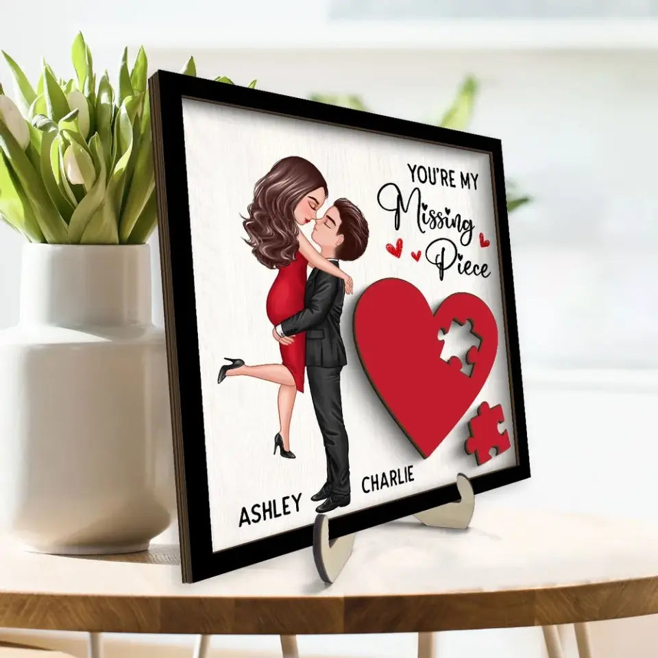 Couple Missing Piece Red Heart Valentine‘s Day Gift Personalized 2-layer Wooden Plaque