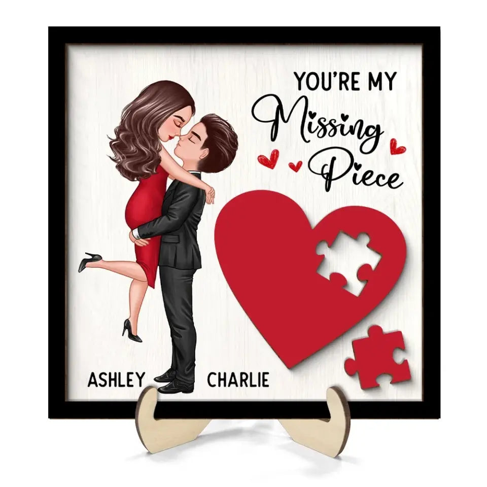 Couple Missing Piece Red Heart Valentine‘s Day Gift Personalized 2-layer Wooden Plaque