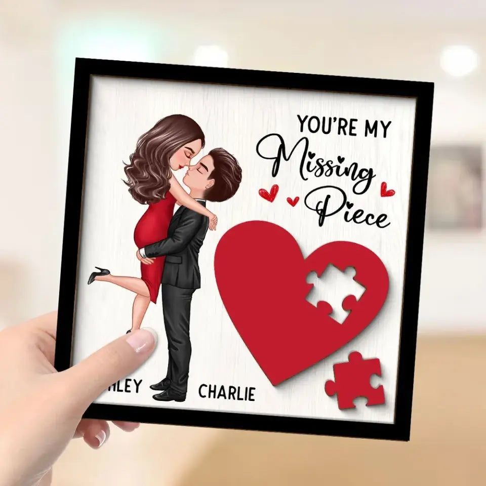 Couple Missing Piece Red Heart Valentine‘s Day Gift Personalized 2-layer Wooden Plaque