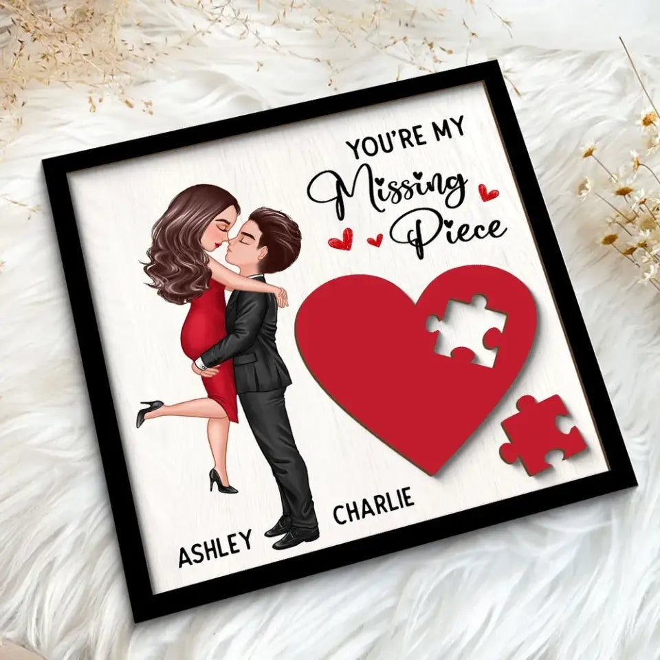 Couple Missing Piece Red Heart Valentine‘s Day Gift Personalized 2-layer Wooden Plaque