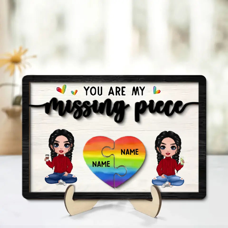 My Missing Piece LGBTQ+ Couple Sitting Valentine‘s Day Gift For Her Gift For Him Personalized 2-Layer Wooden Plaque