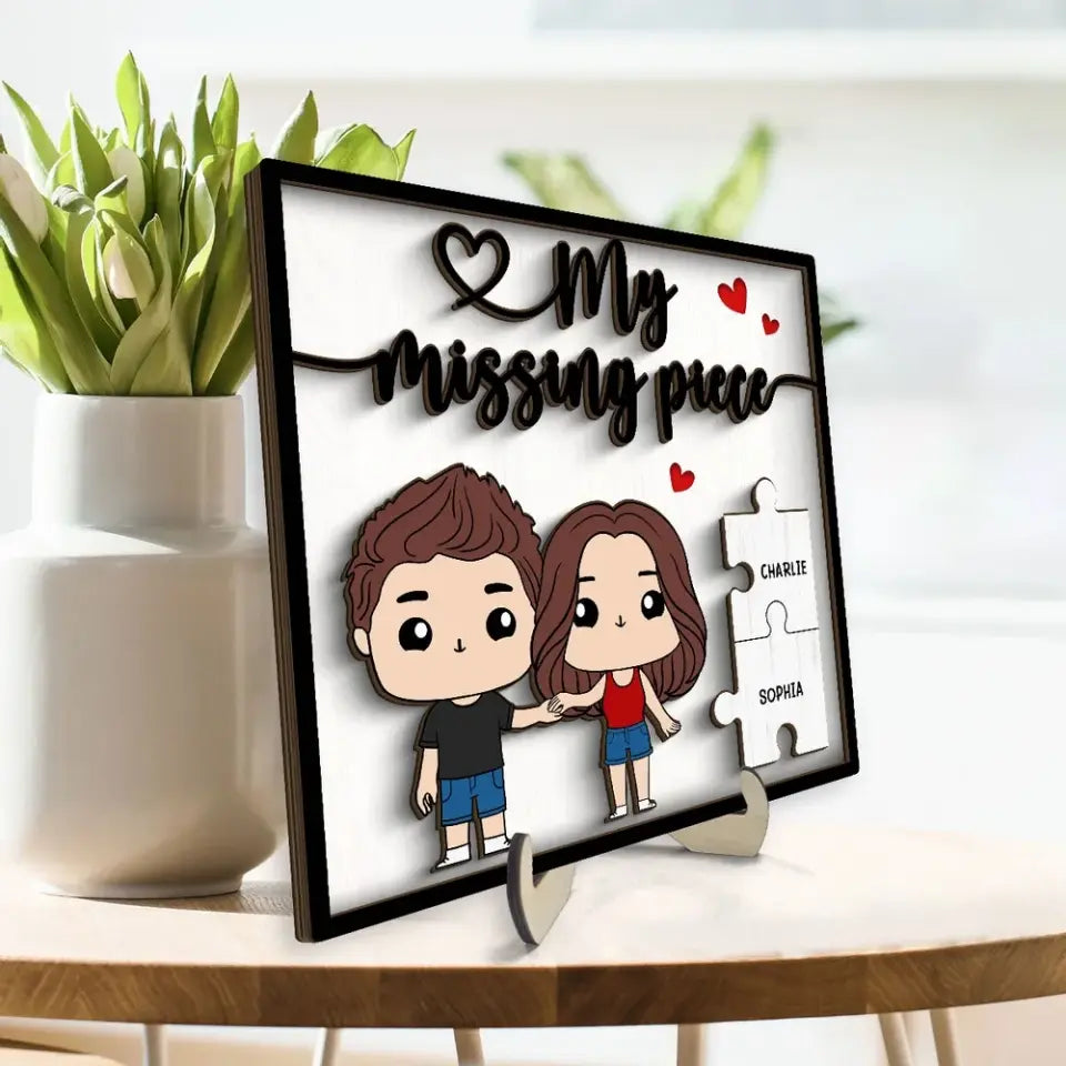 My Missing Piece Funny Chibi Couple Valentine‘s Day Gift For Her Gift For Him Personalized 2-Layer Wooden Plaque