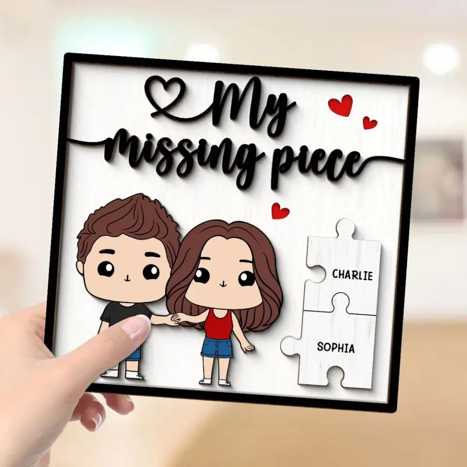 My Missing Piece Funny Chibi Couple Valentine‘s Day Gift For Her Gift For Him Personalized 2-Layer Wooden Plaque