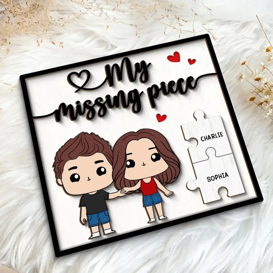 My Missing Piece Funny Chibi Couple Valentine‘s Day Gift For Her Gift For Him Personalized 2-Layer Wooden Plaque