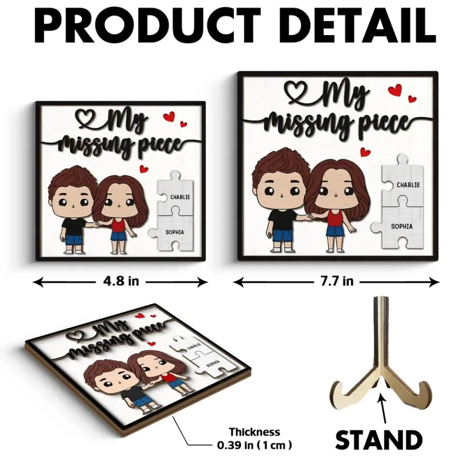 My Missing Piece Funny Chibi Couple Valentine‘s Day Gift For Her Gift For Him Personalized 2-Layer Wooden Plaque