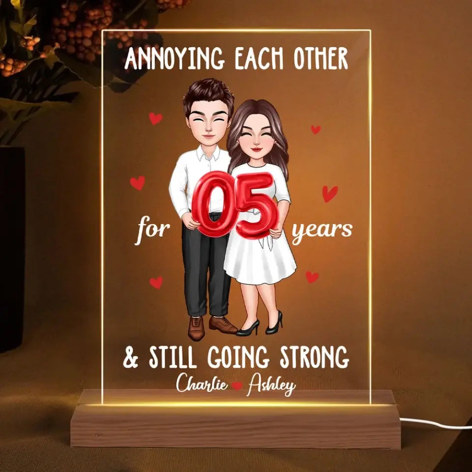 Couple Holding Balloons Anniversary Gift Personalized Rectangle Acrylic LED Night Light