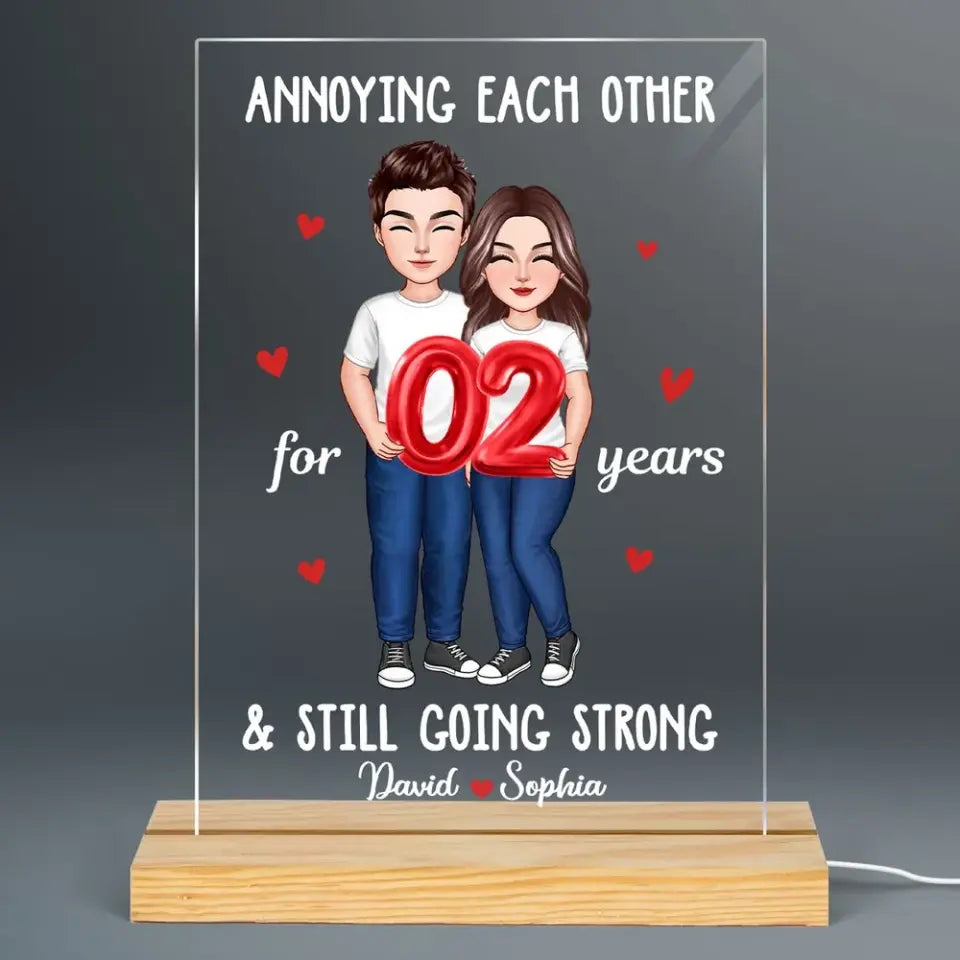 Couple Holding Balloons Anniversary Gift Personalized Rectangle Acrylic LED Night Light