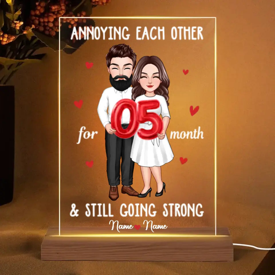 Couple Holding Balloons Anniversary Gift Personalized Rectangle Acrylic LED Night Light