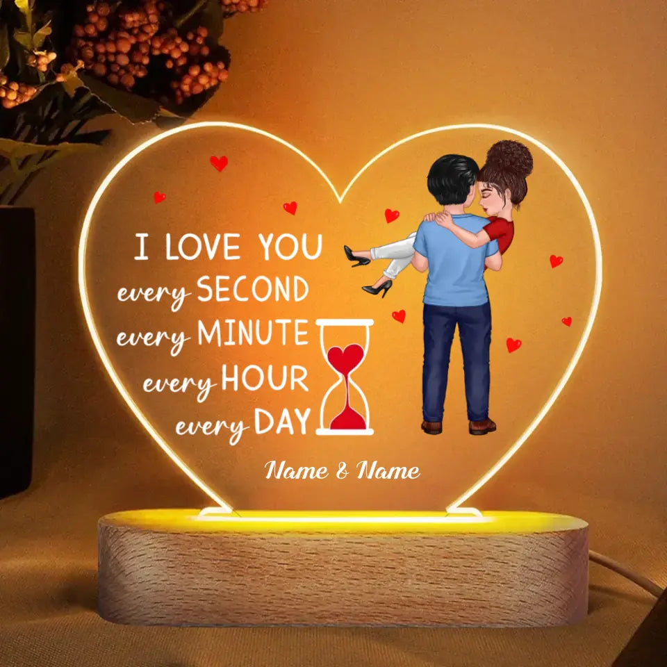 Doll Couple Holding Hourglass Valentine‘s Day Gift Personalized Heart Acrylic LED Night Light