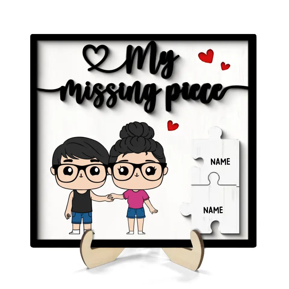 My Missing Piece Funny Chibi Couple Valentine‘s Day Gift For Her Gift For Him Personalized 2-Layer Wooden Plaque