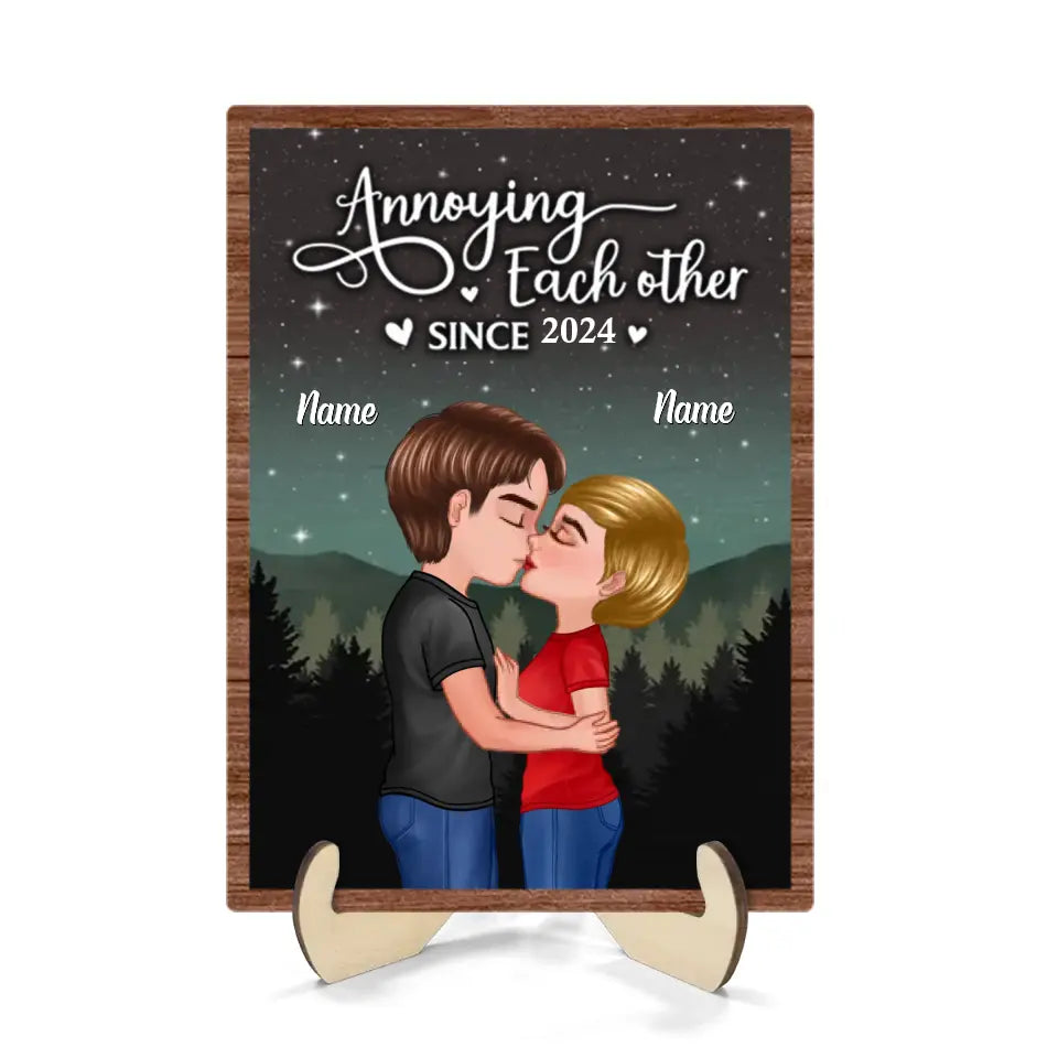 Couple Kissing Under Sky Night Personalized 2-layer Wooden plaque