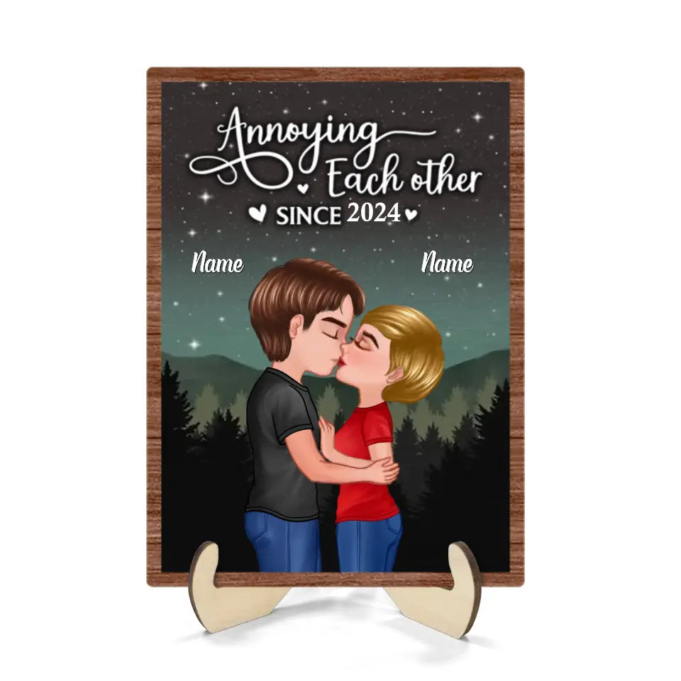 Couple Kissing Under Sky Night Personalized 2-layer Wooden plaque