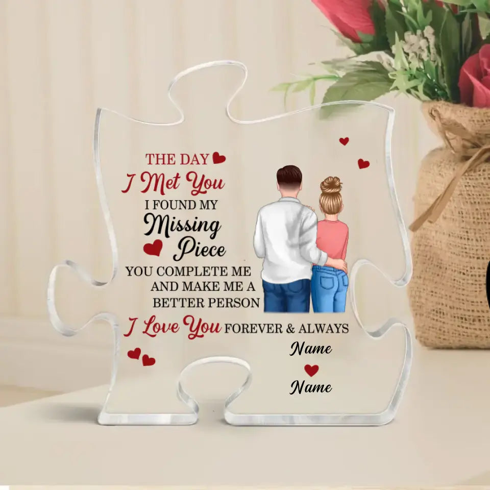 Doll Couple Found My Missing Piece Valentine‘s Day Anniversary Gift For Him For Her - Personalized Puzzle Acrylic Plaque