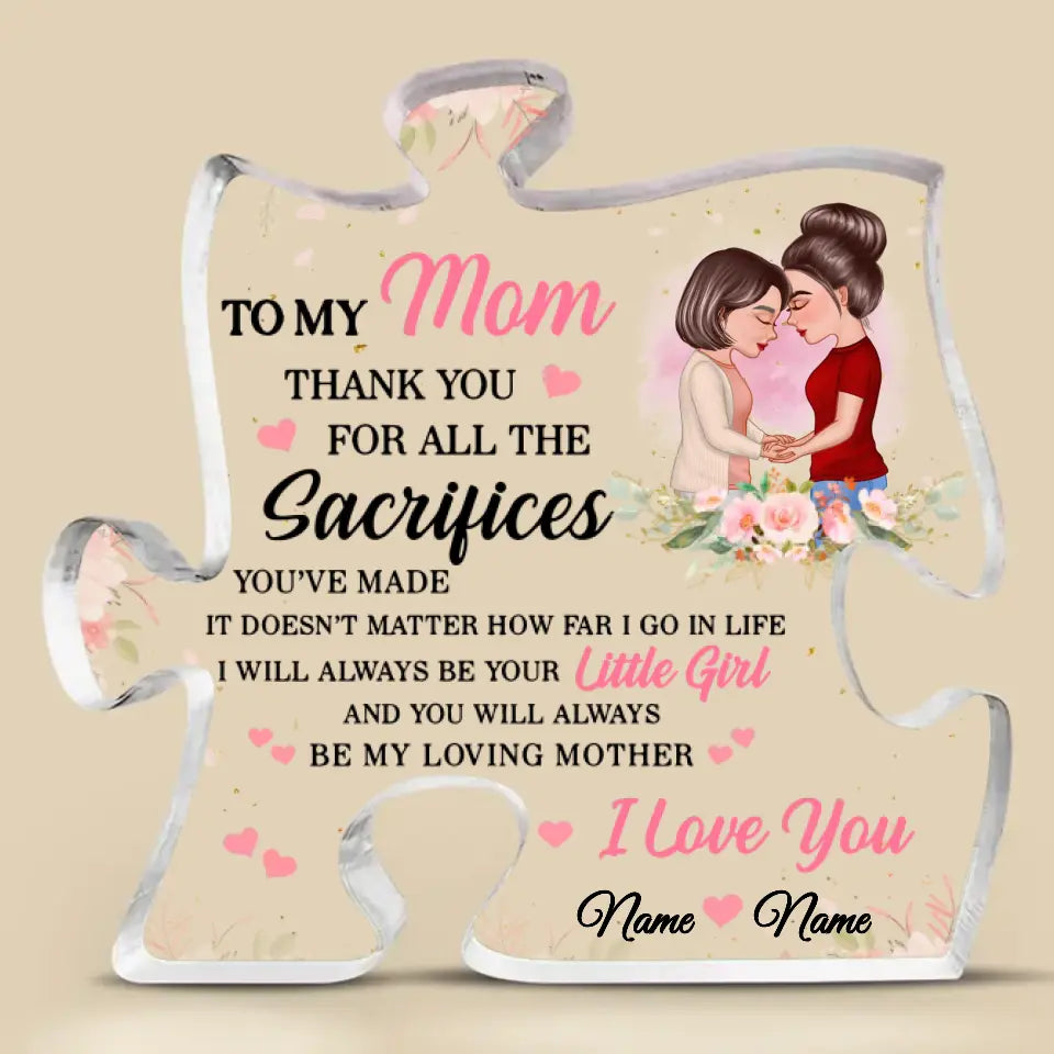 To My Mom Doll Mom And Daughter Gift For Mom Personalized Puzzle Acrylic Plaque